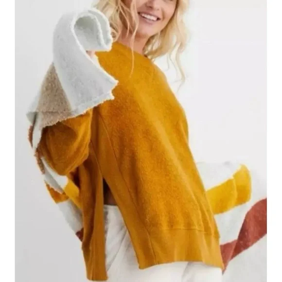 Aerie Cozy Good Vibes Oversized Sweatshirt in Mustard Yellow Size Large - Picture 8 of 8